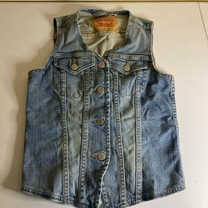 Levi Jacket Girls Denim Button Front Vest Sleeveless Measurements Pictured (E1)